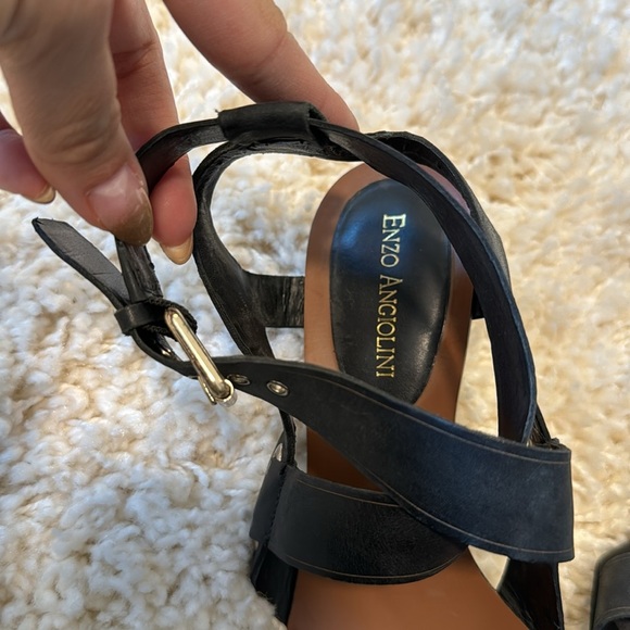 Enzo Angiolini Womens Leather Open Toe Strappy Low Heel Sandals Black Size 8 - Picture 5 of 5